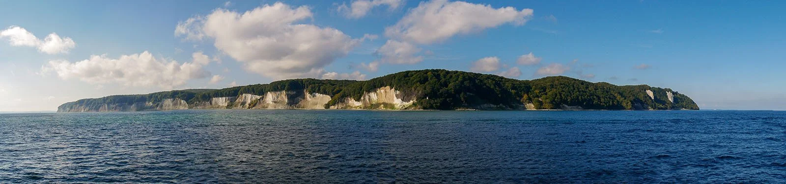 Panoramic view of the chalk cliffs of Ruegen on the Baltic Sea