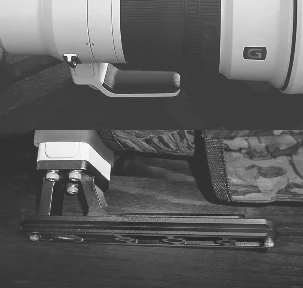 At the top of the image, you can see the original foot, and below it the aftermarket one with Arca-Swiss compatibility